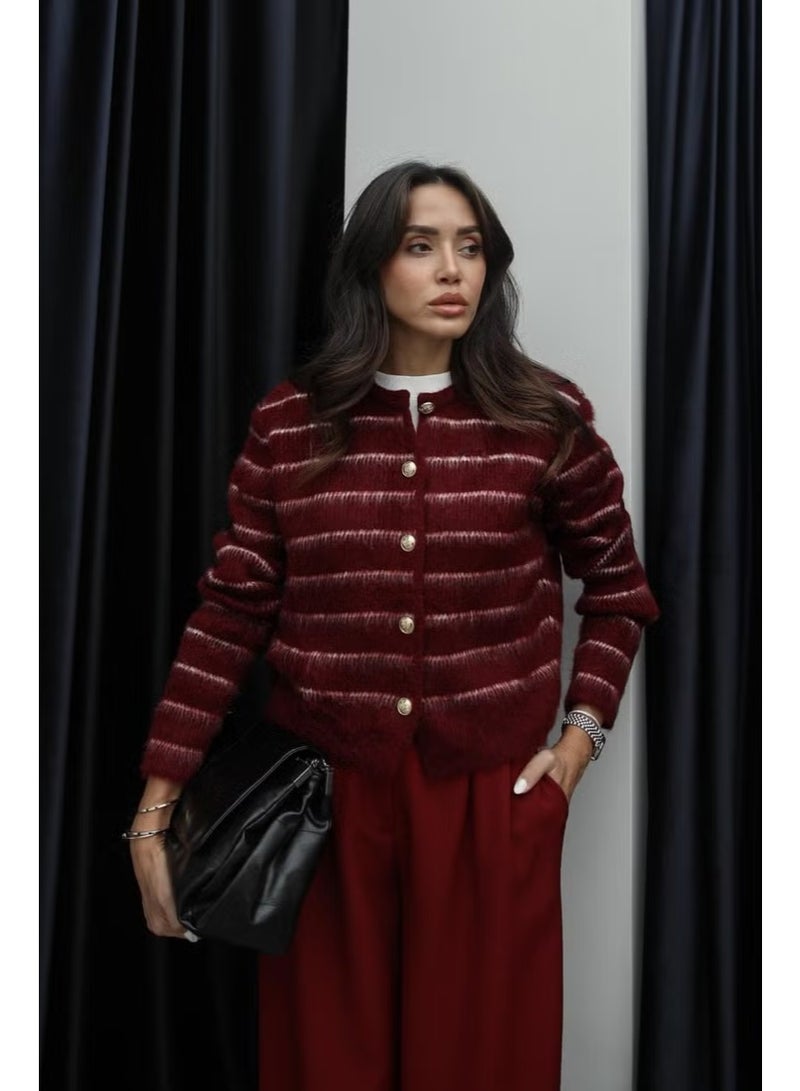 Claret Red Striped Cardigan - Image 5